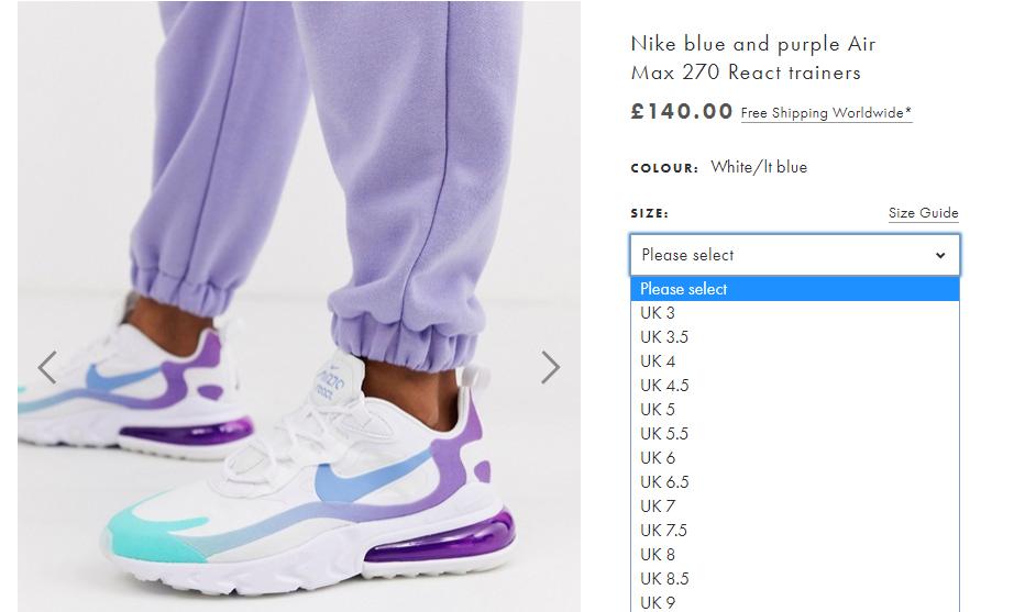 nike blue and purple air max 270 react sneakers