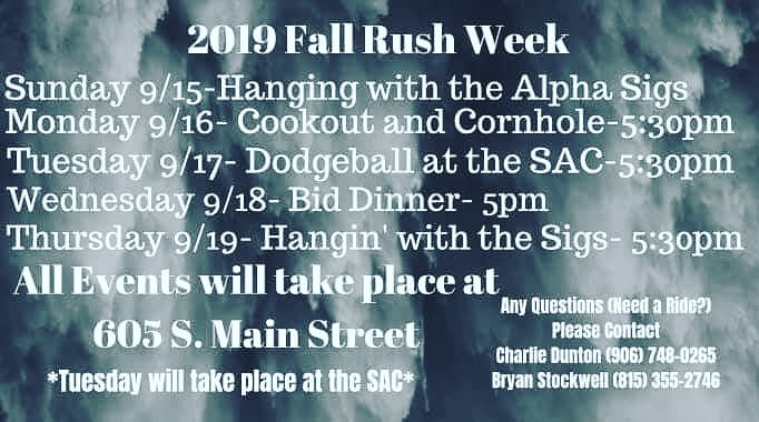 cmualphasigs's tweet photo. Today at 5:30pm in the SAC we continue #RushWeek with Dodgeball!
Give us a call if you need a ride!
#RUSHALPHASIGMAPHI
#ToBetterTheMan https://t.co/a7VNbLMW0Z