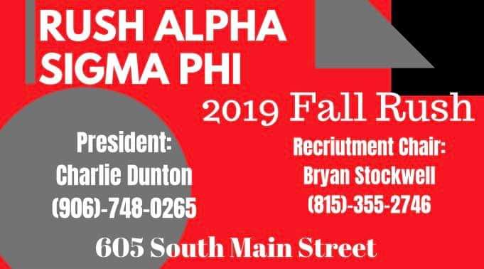 cmualphasigs's tweet photo. Today at 5:30pm in the SAC we continue #RushWeek with Dodgeball!
Give us a call if you need a ride!
#RUSHALPHASIGMAPHI
#ToBetterTheMan https://t.co/a7VNbLMW0Z