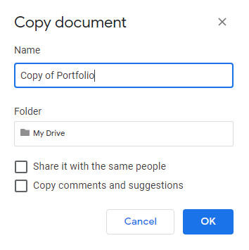 GiuntaRob's tweet photo. @LaurakBuzz @googledocs Even if you check the "copy comments and suggestions" box? Normally that should take everything with it. https://t.co/YrvXjc9H21