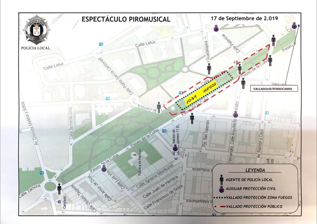 #Hoy de 22 a 24 horas se celebra en el Paseo Cuba el tradicional espectáculo piromusical. En la zona de seguridad 🚫 estacionamiento de 🚗 #Informamos a los vecinos que cierren ventanas y toldos ➡️ durante el espectáculo no se podrá acceder ni salir de las 🏠. <a href="/AytoAlbacete/">Ayuntamiento de Albacete</a>