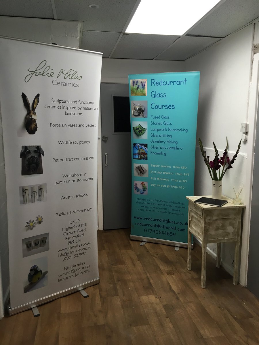 firedupnorthst1's tweet image. Temporary entrance display ready for our first workshop tomorrow with Redcurrant Glass #firedupnorthstudios #silverworkshop #adultworkshops #workshops #getcreative #haveago #newstudios #pendle #lancashire
