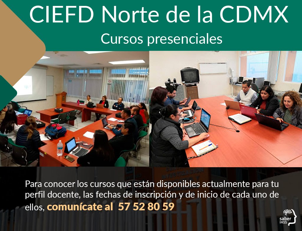 Saber_IMSS's tweet photo. ¿#SabíasQue la Delegación Norte de la CDMX del IMSS cuenta con un Centro de Investigación Educativa y Formación Docente? Este centro actualmente ofrece cursos presenciales orientados al desarrollo profesional continuo de los #DocentesIMSS y de los #DirectivosIMSS. ¡Conócelo! https://t.co/23s2l4En1Z