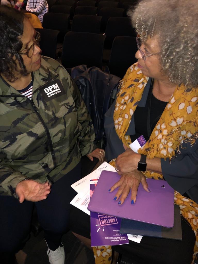 WGNs Directors @VirdeeGurpreet @AkimaThomas with the incredible Angela Davis before her keynote speech at #MeTooReykjavik #AngelaDavis “You have to act as if it were possible to radically transform the world. And you have to do it all the time.” ✊🏽❤️