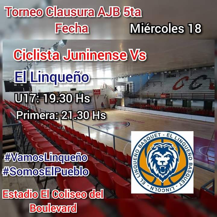 CAEL1915's tweet photo. 🏀#BasquetCAEL 

Mañana miércoles se sigue jugando la 5ta Fecha del Torneo Clausura de la #AJB
El Linqueño estará visitando a Ciclista Juninense en U17 19.30Hs y Primera: 21.30 Hs , en el Coliseo del Boulevard.
#VamosLinqueño 
#SomosElPueblo https://t.co/64xGlA6gP7