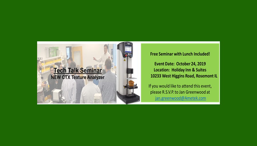 BrookfieldEng's tweet photo. Whether you are testing the consistency of pills or the compression test of a muffin our NEW #CTXTextureAnalyzer will meet your testing needs. Join our texture analyzer expert, Eric Chiang for a FREE Tech Talk Seminar with lunch included.  See details below! #AMETEKBrookfield https://t.co/ZvfBOQDnLF
