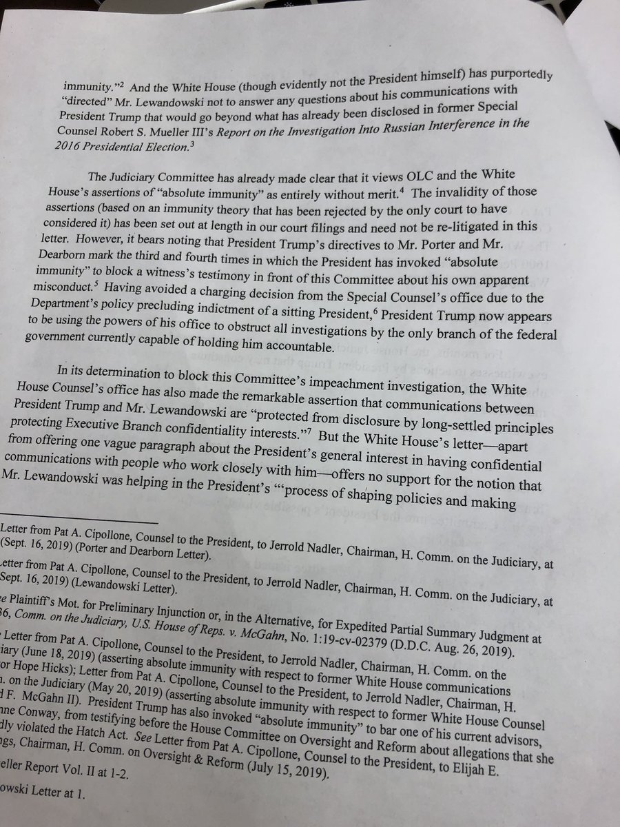 AndrewDesiderio's tweet photo. Nadler just sent this letter to the WH accusing them of trying to “eviscerate” the committee’s authority. He says Dearborn & Porter are “obligated” to appear, and Lewandowski is “obligated” to answer all questions. https://t.co/m1VNJkCljK