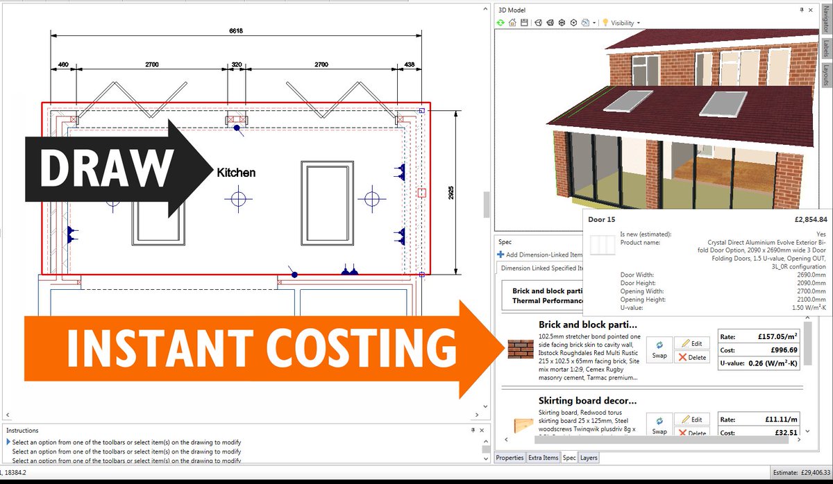 buildingworksuk's tweet photo. What's 'live' estimating? It's when you draw and the associated costs appear at the same time. It's a first in the UK. Seriously powerful control for building firms, developers, Quantity Surveyors &amp; Architects. DOWNLOAD your INSTANT free trial here https://t.co/r25WUocPel https://t.co/9AauztrO9m