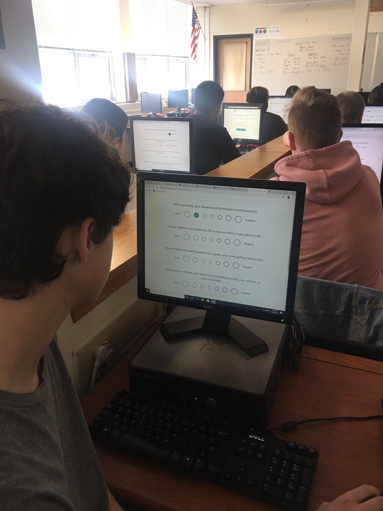djprothero's tweet photo. Young Entrepreneurs learning about their personality types before launching their businesses. @WaukeshaSouth #goblackshirts #southbiz https://t.co/Ejml1SM8NT
