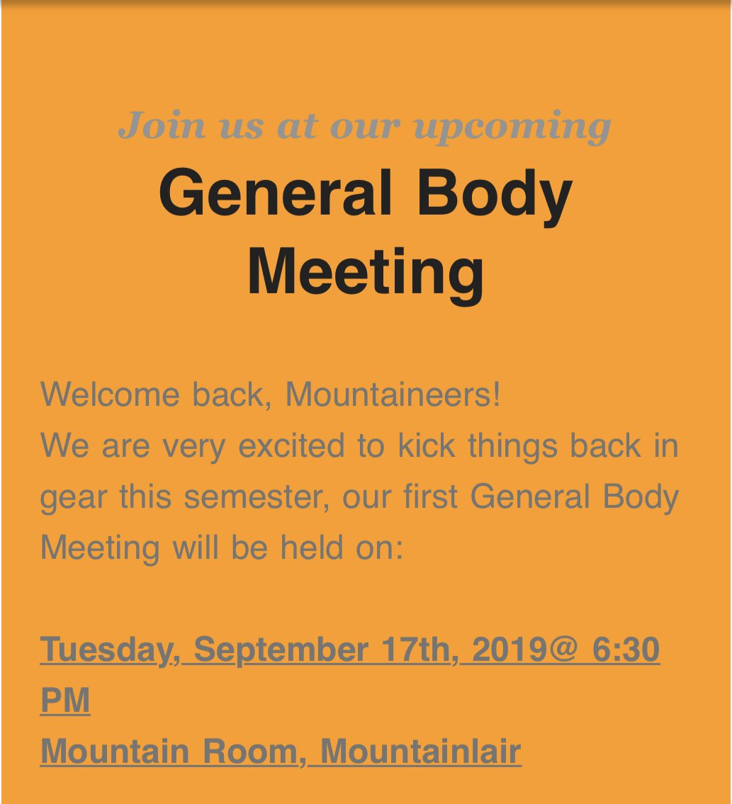 Come out and join us TONIGHT!! @ 6:30 PM - Mountain Room, 2nd floor of the <a href="/Mountainlair/">Mountainlair</a>
