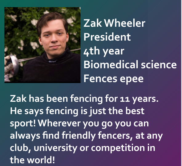 RH_Fencing's tweet image. First is our president, Zak.
'Fencing has something for everyone, even if you don’t usually like sport!... so come along to one of our taster sessions or just turn up on our club nights and give it a go for free!'