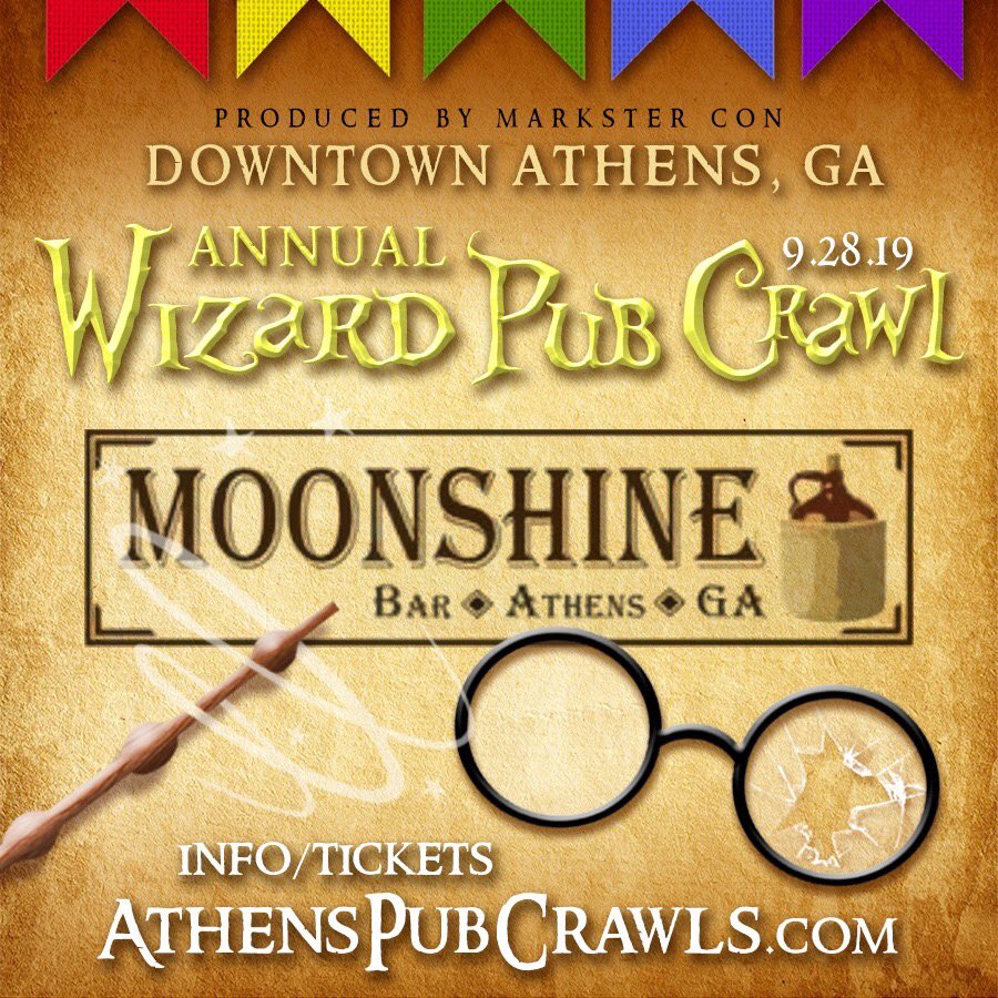 MoonshineAthens's tweet photo. Join us next Saturday for the annual Wizard Pub Crawl! 🧙‍♂️🧙‍♀️ https://t.co/l6d7jnCw3t