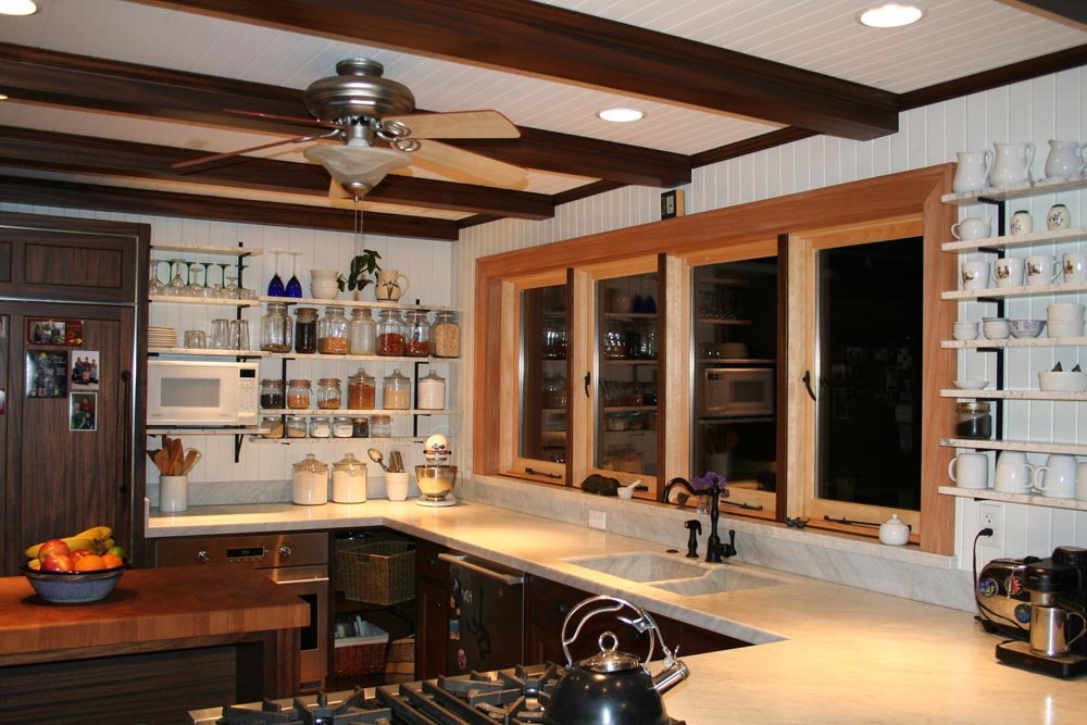 Carrara Marble Kitchen#integrated sink#open shelves