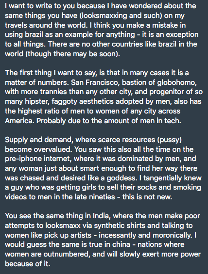 bronzeagemantis's tweet photo. Reader writes me with some thoughts, criticism RE my latest show on well-known ideas of sexual marketplace and "looksmaxing." What you think? https://t.co/vL01jKSbcB