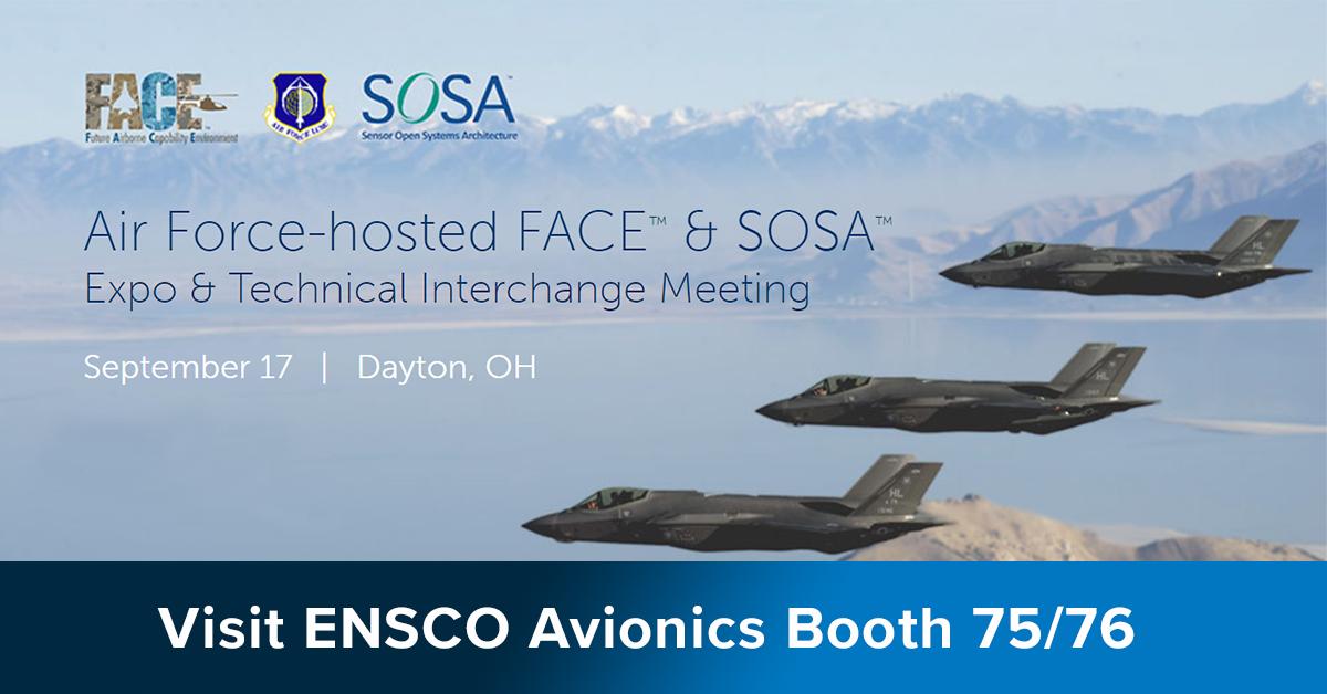 ENSCOavionics's tweet photo. Looking for a DO-178C-certifiable solution to make military airborne systems more robust and secure? Visit our Booth 75/76 at the FACE™ &amp; SOSA™ Expo to see our joint cockpit display demo showing the ENSCO Avionics IData® Tool Suite. https://t.co/MDzhnAd0CA

#TheOpenGroup #ENSCO https://t.co/FnGdTCmUx6