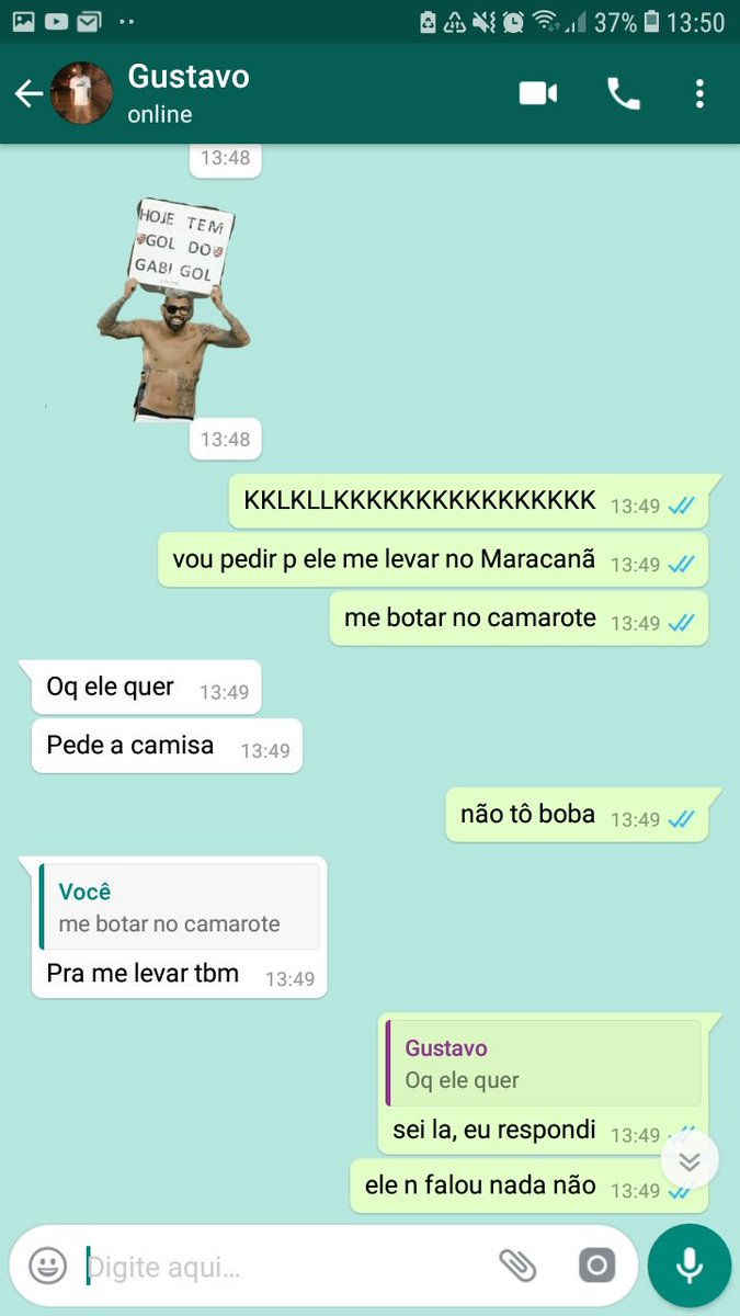 thainajura's tweet photo. trolei meu namorado dizendo que o Gabigol me mandou menssagem no instagram e ele caiu direitinho kkkkkkkkkkkkkkkkkkkkkkkk 
"da mole pra ele", ainda me vendeu kkkkkkkkkkk https://t.co/8ZkYg37Ob8
