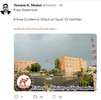 millacsd's tweet photo. So @hawelti doesn’t condemn when Yemeni 🇾🇪 Children were bombarded by saudi artilleries,  but make press release when Saudi Oil is attacked 🤔, እዋይ ዘለናዮ ዘመን ክከፍእ
#Yiakl hypocrisy of PFDJ https://t.co/GwqouNwLc8