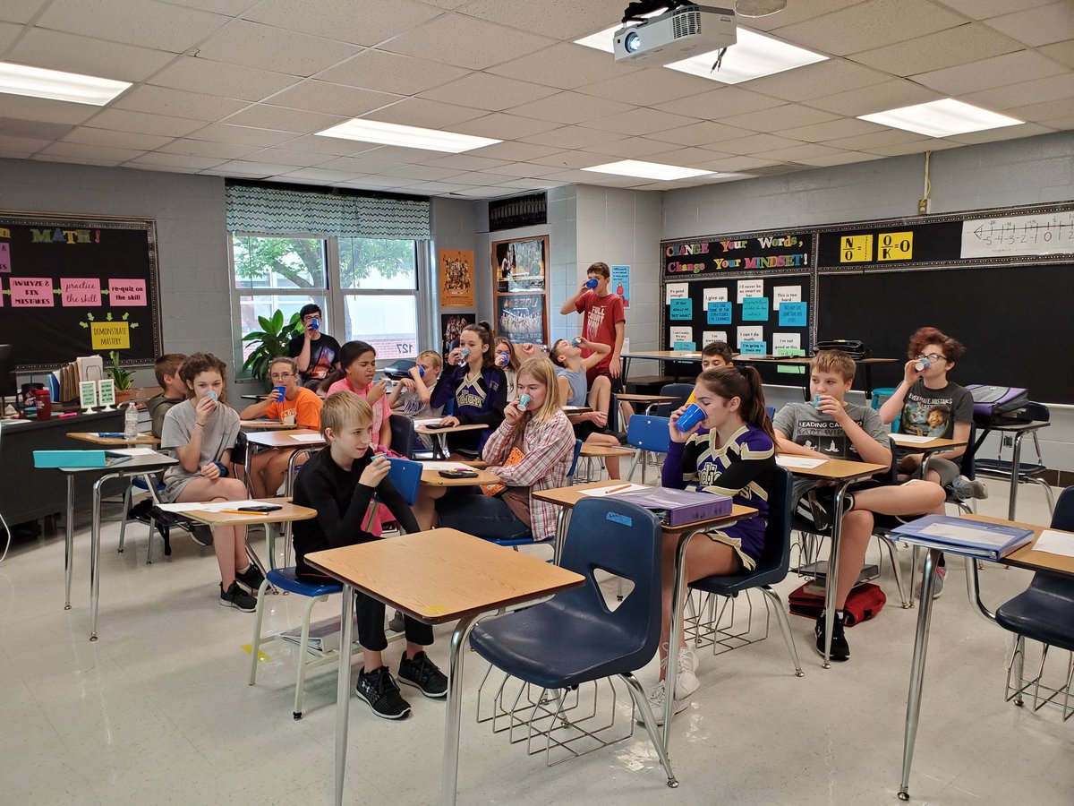 MrsCraneMIZ's tweet photo. Taste-testing in math class today to figure out which of the 3 lemonades is different (and a different water : mix ratio). @HallsvilleR4 #HVlearn https://t.co/WA6ttJDlYv