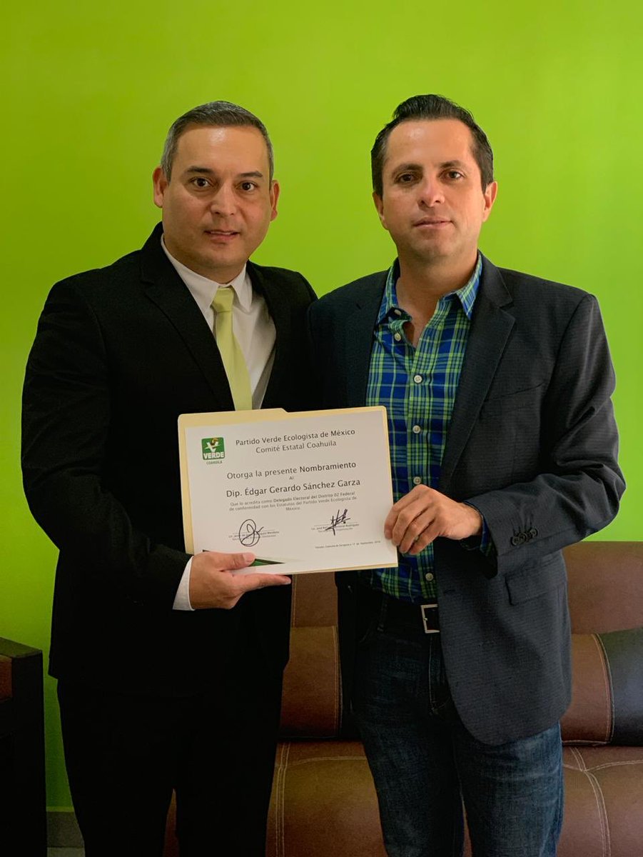 coahuila_verde's tweet photo. El día de hoy el Diputado @edgar_sagarza fue nombrado Delegado Electoral del @partidoverdemex ante el Distrito Federal 02 de #Coahuila  Un Nuevo integrante de nuestro Partido quien fortalecerá nuestra Trabajo @JOSEREFUGIOSR https://t.co/914TnH6oel