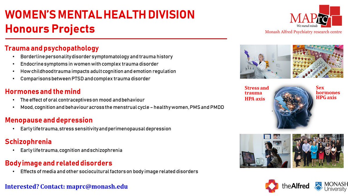 MAPrc Women's Mental Health Division (@maprc_wmhd) on Twitter photo We still have some Honours projects available for 2020 looking at #WomensMentalHealth. Email maprc@monash.edu if interested! <a href="/CCSMonash/">CCSMonash</a> <a href="/maprc1/">MAPrc</a> <a href="/Monash_FMNHS/">Monash Medicine, Nursing and Health Sciences</a> <a href="/MonashUni/">Monash University</a> We still have some Honours projects available for 2020 looking at #WomensMentalHealth. Email maprc@monash.edu if interested! <a href="/CCSMonash/">CCSMonash</a> <a href="/maprc1/">MAPrc</a> <a href="/Monash_FMNHS/">Monash Medicine, Nursing and Health Sciences</a> <a href="/MonashUni/">Monash University</a>