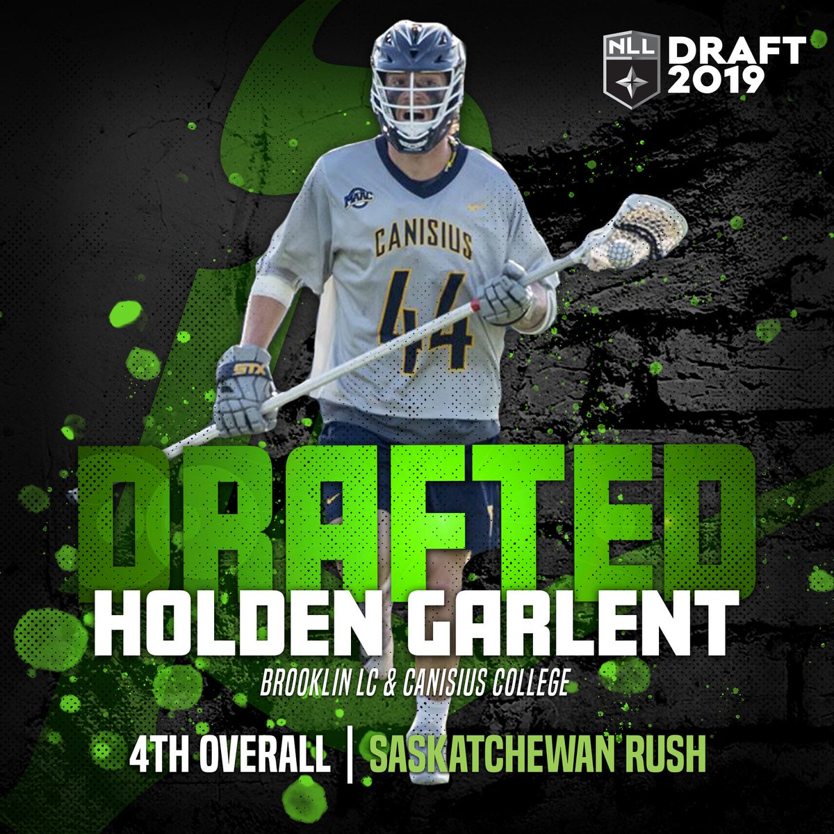 SaskRushLAX's tweet photo. #SaskRush select Holden Garlent with the #4 pick in the #NLLDraft. Standout transition from @GriffsMLax and Minto Cup winner with @OfficialArrows https://t.co/0jzeIBa6CB