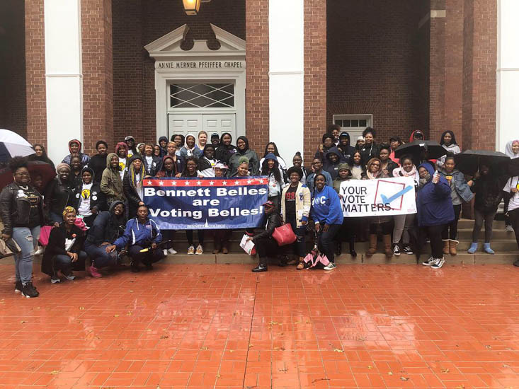 nccampusengage's tweet photo. Our next #NCEngagedCampus feature is @BennettCollege ! Through the #BellesVote campaign, they registered 127 voters last year--and they had a march to the polls party!
The rain couldn't stop these #belles !
@BennettPres_SEW
@bennettsuab https://t.co/5i7hcVWCZD