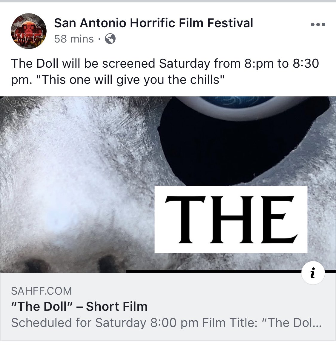 VandyCTA's tweet photo. Watch the premiere public screening of my new horror short film “The Doll” On Saturday Oct. 19th 2019 at 8pm at the San Antonio Horrific Film Festival! https://t.co/IK4NUK7OTy
