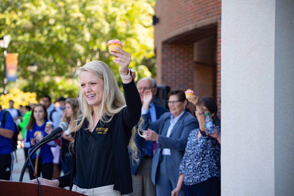 Speakers included:
🔹 President Anthony Caprio
🔹 Faculty Senate President Dr. Forray
🔹 <a href="/WNE_Senate/">Student Senate</a> President Donna Montgomery who led the crowd in a cupcake toast