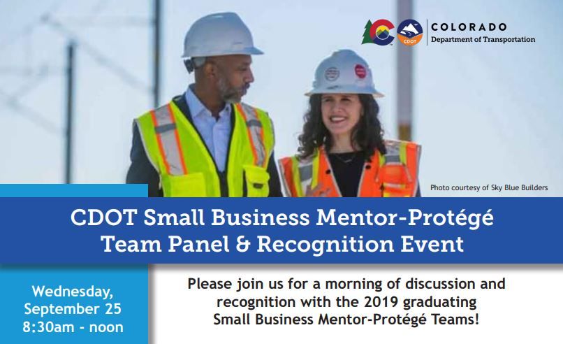 ColoradoPTAC's tweet photo. On Sept. 25, hear from a panel of 6 Mentor-Protégé Firms who have successfully completed two years in the program and are ready to share what they've learned! https://t.co/x6E7Y55duF
#CDOT #Connect2Dot #mentorprotege #govcon #smallbusiness https://t.co/OqR9AqPhKI
