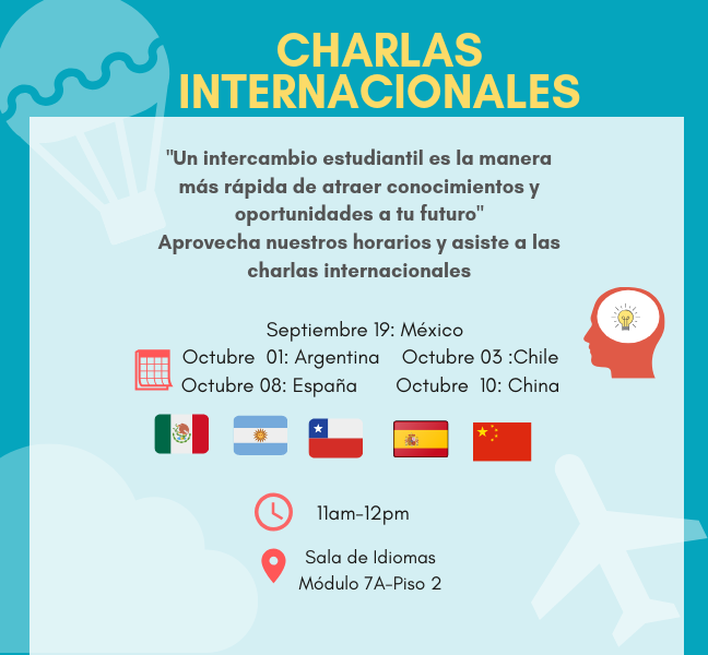 CooperacionUJTL's tweet photo. ¿Listos para las charlas internacionales? 
No te pierdas esta oportunidad y conoce más sobre los beneficios que puedes obtener haciendo intercambio en otras universidades de tu carrera. #SoyUtadeo https://t.co/Q5SmWdGlSj
