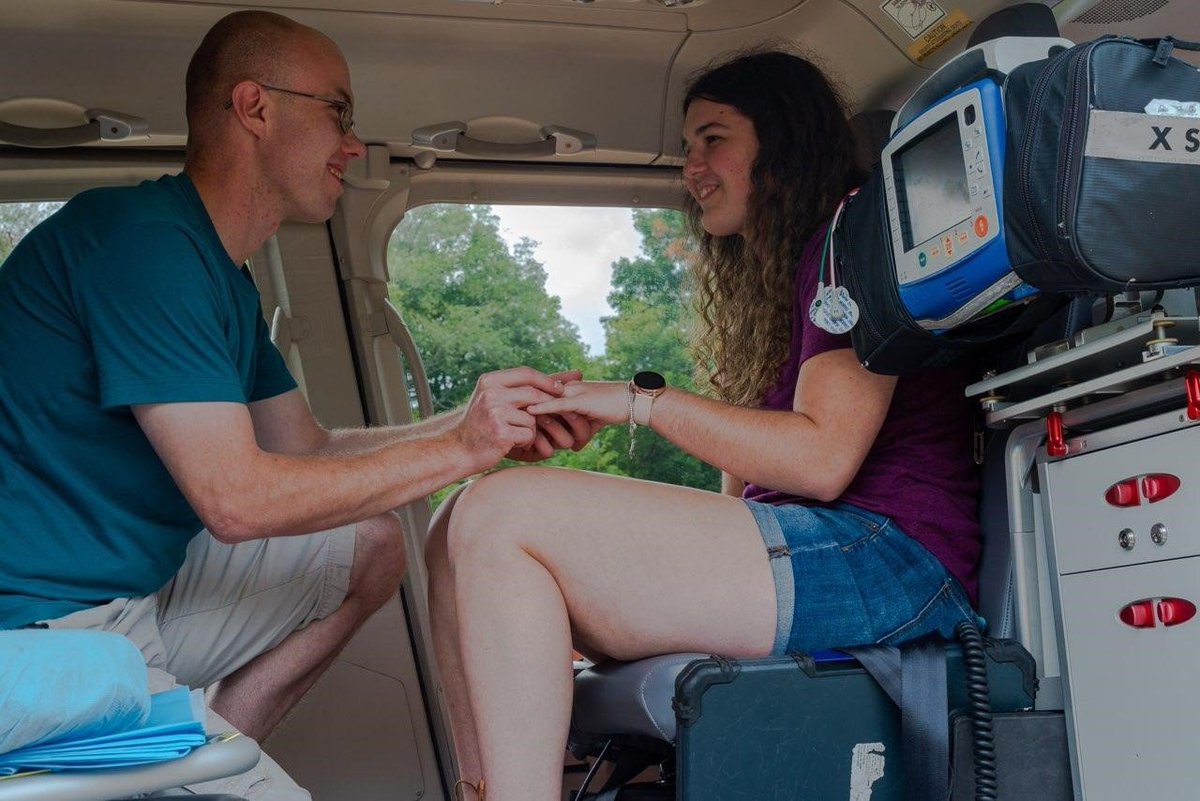 mercyflightwny's tweet image. HEART WARMING STORY ALERT🧡💙

This Sunday, Mercy EMS EMT-Basic, Sean Schrader, PROPOSED to his girlfriend, Mercy EMS Paramedic, Melissa Laskowski, during a helicopter ride at our employee picnic. SHE SAID YES!🥳

Read the rest of their touching story on our FB page.