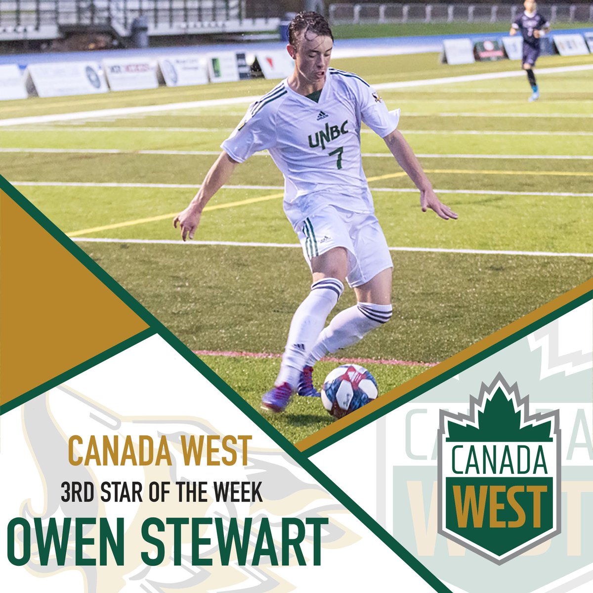 Big news! With four points in his last two games, <a href="/UNBCMSoccer/">UNBC Mens Soccer</a>'s <a href="/OwenBStewart11/">Owen Stewart</a> has been named <a href="/CanadaWest/">Canada West</a> 3rd Star of the Week! It's the first CW honour for the <a href="/UNBC/">University of Northern British Columbia (UNBC)</a> midfielder! Congrats, O!! #gotwolves