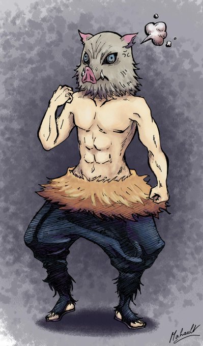 MahaultさんがTwitterに投稿した嘴平伊之助(鬼滅の刃)のイラスト。