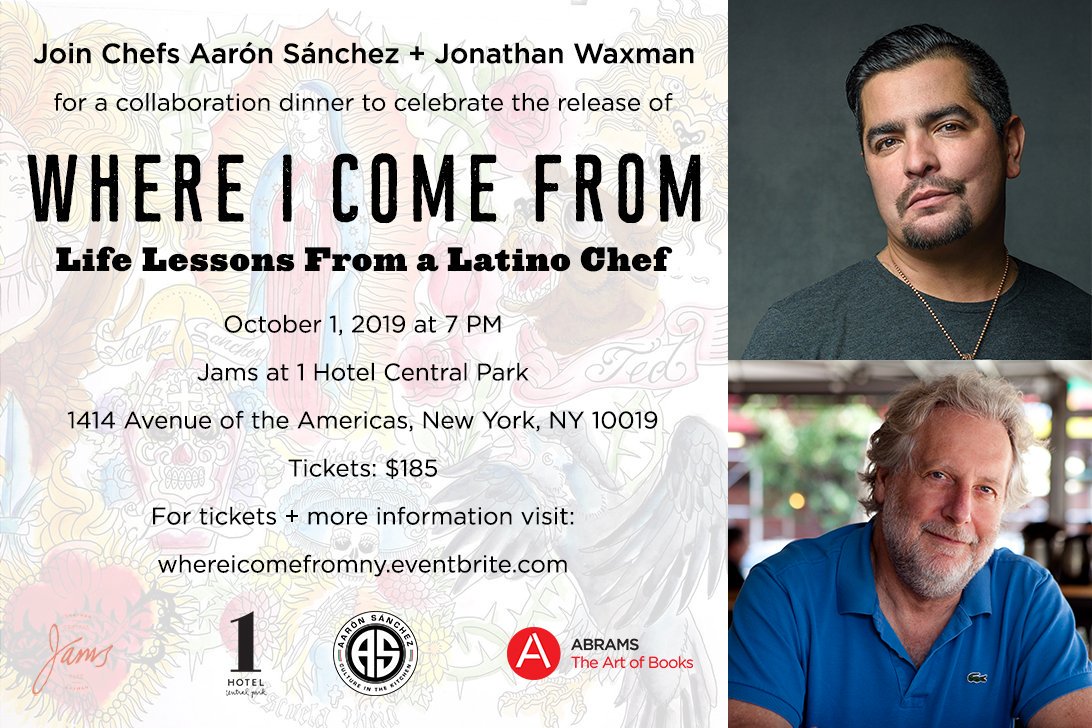 To celebrate the release of my memoir, #WhereIComeFrom, I'm teaming up with my mentor, @chefjwaxman, for an incredible meal at @Jams_NYC on October 1. Ticket link and info here: bit.ly/WhereIComeFrom…