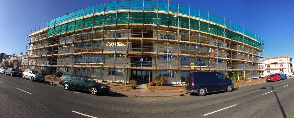 Scaffolding is almost complete to our latest external maintenance project on Bexhill-On-Sea seafront. <a href="/Gradient_purple/">Gradient Consultants</a>