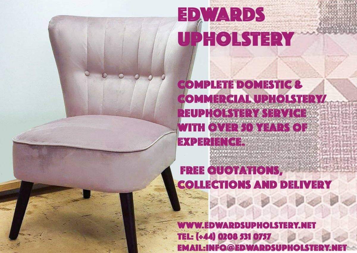EdwardsUp's tweet photo. https://t.co/coaSn9hUqN for all your upholstery and reupholstery needs.Bring an old chair,sofa, chaise lounge or any piece of upholstered furniture back to life with the help of our team of expert upholsterers @edwardsup #reupholstery #highamspark #chingford #woodford #hackney https://t.co/gf7JzsxIo0