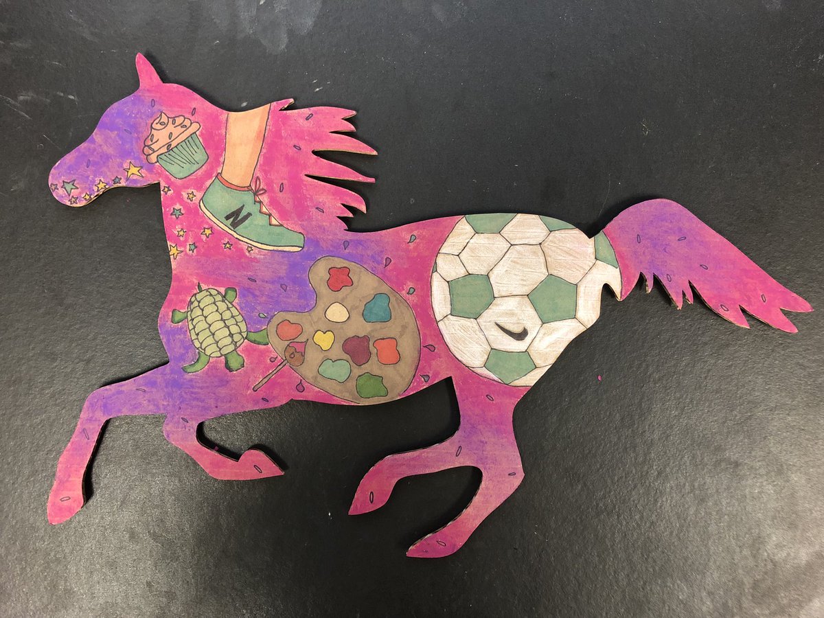 Nic_Seeley's tweet photo. The 7th graders just finished their Identity Horse project and they turned out GREAT! @Art #Design #BeTheSpark @ChippewaMiddle https://t.co/CAjzTlqTH2