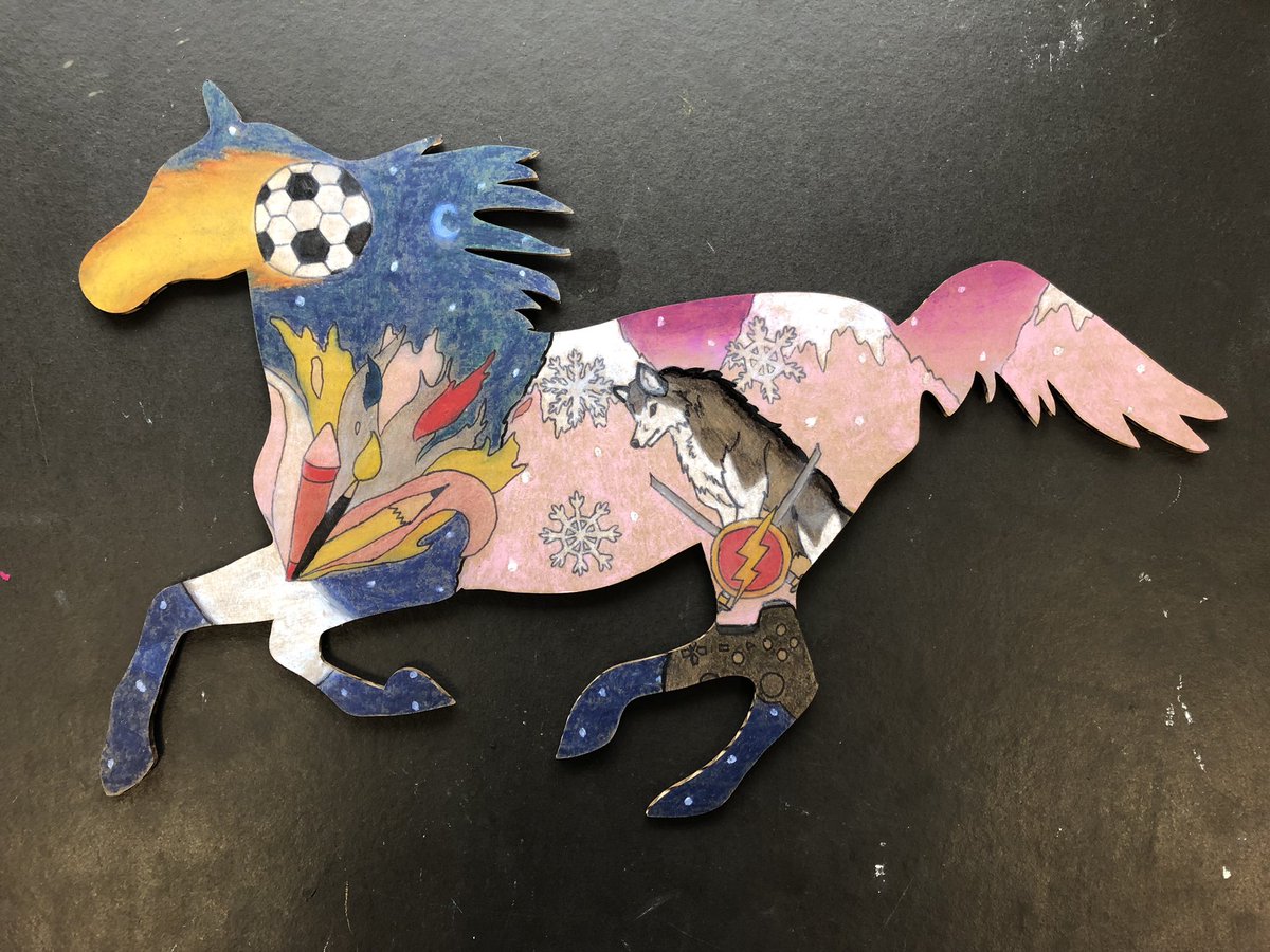 Nic_Seeley's tweet photo. The 7th graders just finished their Identity Horse project and they turned out GREAT! @Art #Design #BeTheSpark @ChippewaMiddle https://t.co/CAjzTlqTH2