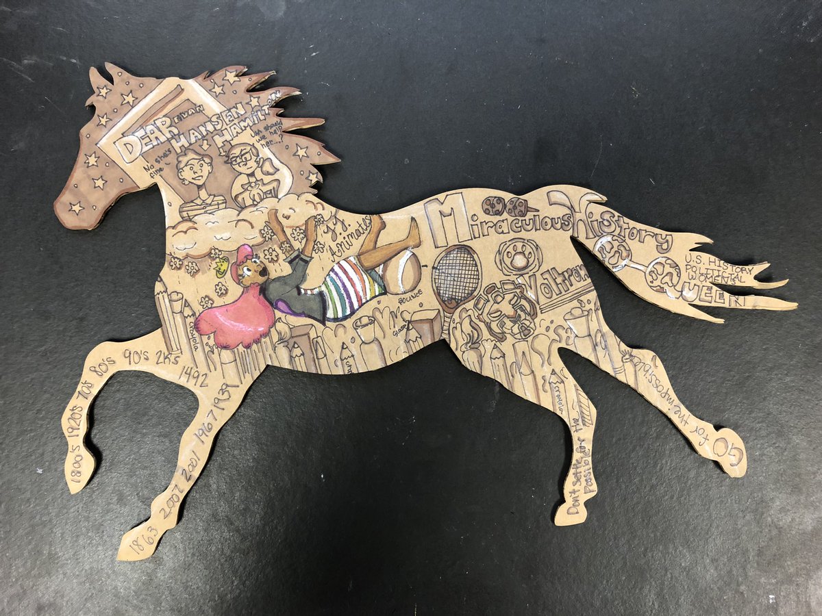 Nic_Seeley's tweet photo. The 7th graders just finished their Identity Horse project and they turned out GREAT! @Art #Design #BeTheSpark @ChippewaMiddle https://t.co/CAjzTlqTH2