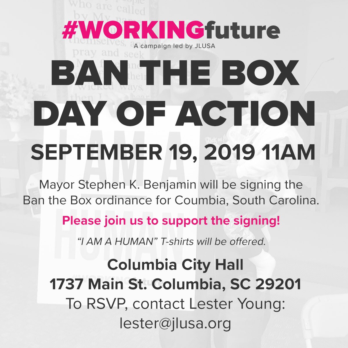 Lester972's tweet photo. Thanks to Mayor @SteveBenjaminSC and @CityofColumbia for their leadership in passing the first in SC Ban the Box ordinance. #BantheBoxSC #WORKINGfuture #JLUS https://t.co/8Lbfb6bxVd