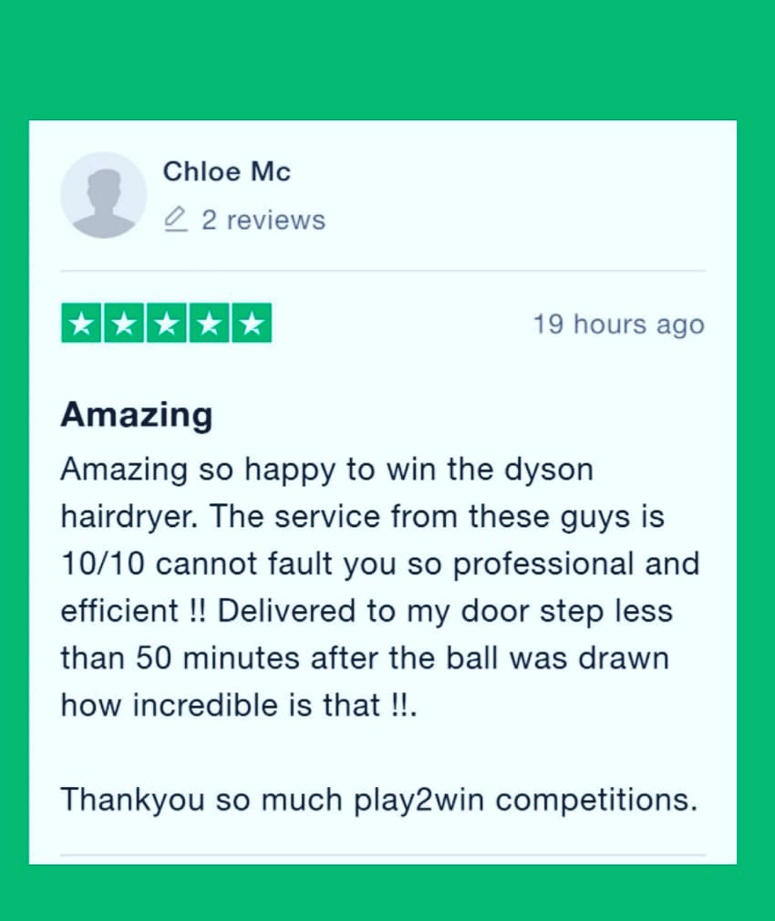 play2wincompet1's tweet photo. #winnerstalk ⭐⭐⭐⭐⭐
Thank you Chloe 😊
Good luck in the next competitions 🍀🤞👍 https://t.co/PFrBexfMev