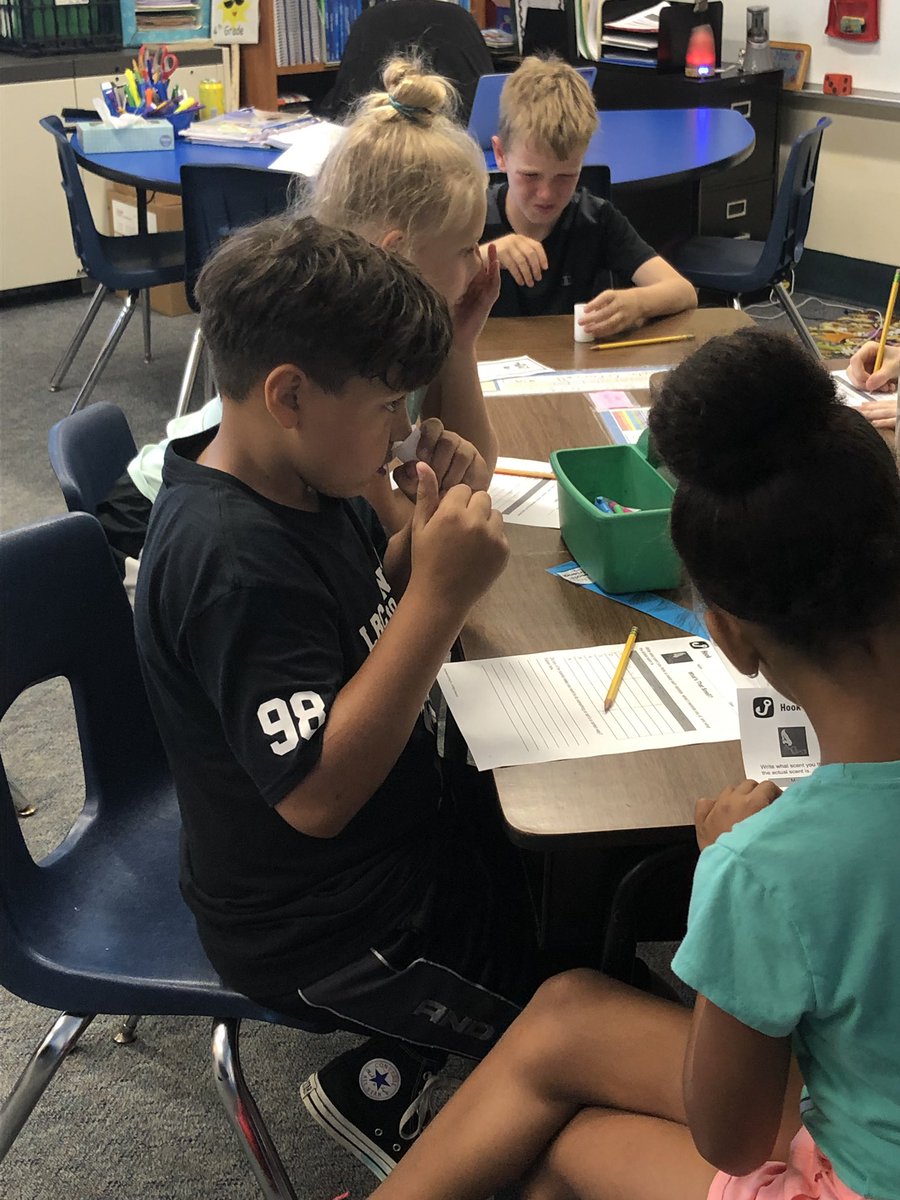We are starting our new science unit on sense receptors. Students were working in groups figuring out each mystery scent.