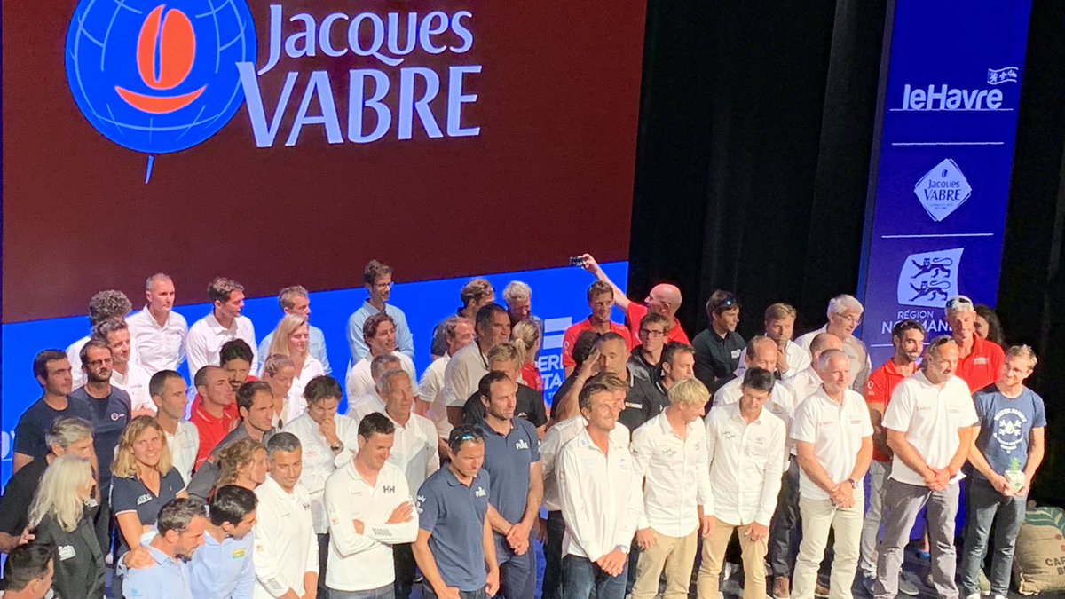 Conférence de presse au théâtre de la Tour Eiffel pour le lancement de la 14éme édition de la #TransatJV Normandie Le Havre et la présentation des 60 équipages engagés, skipper <a href="/ErikNigon/">erik nigon</a> et  <a href="/et_pamir/">Tolga Pamir</a> <a href="/ImocaGS/">IMOCAGlobeSeries</a> #versunmondesanssida <a href="/GileadSciences/">Gilead Sciences</a> #Selectour <a href="/assoAIDES/">Association AIDES</a> #VG2020