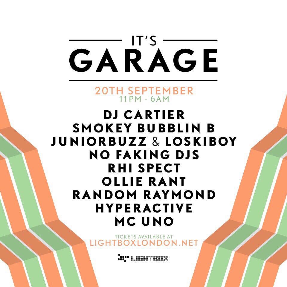 “It’s garage bro” @lightboxlondon Rave with us.. £5 tickets on sale bit.ly/2TTlDDF @DjCartier @SmokeyBubblinB @ollierant & more THIS FRIDAY!