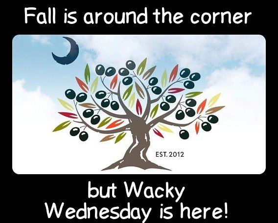 CrescentOlive's tweet photo. Wednesday 9/18/19 is Wacky Wednesday!
$2 off your bottle refills (make sure they are clean and dry) PLUS choose a FREE 60 ml balsamic vinegar with each $35 purchase!
#thecrescentolive #upextravirginoliveoil #shoplivedinedevine #shoplocal #shopsmall #wackywednesday #falliscoming https://t.co/3UWFMTYy73