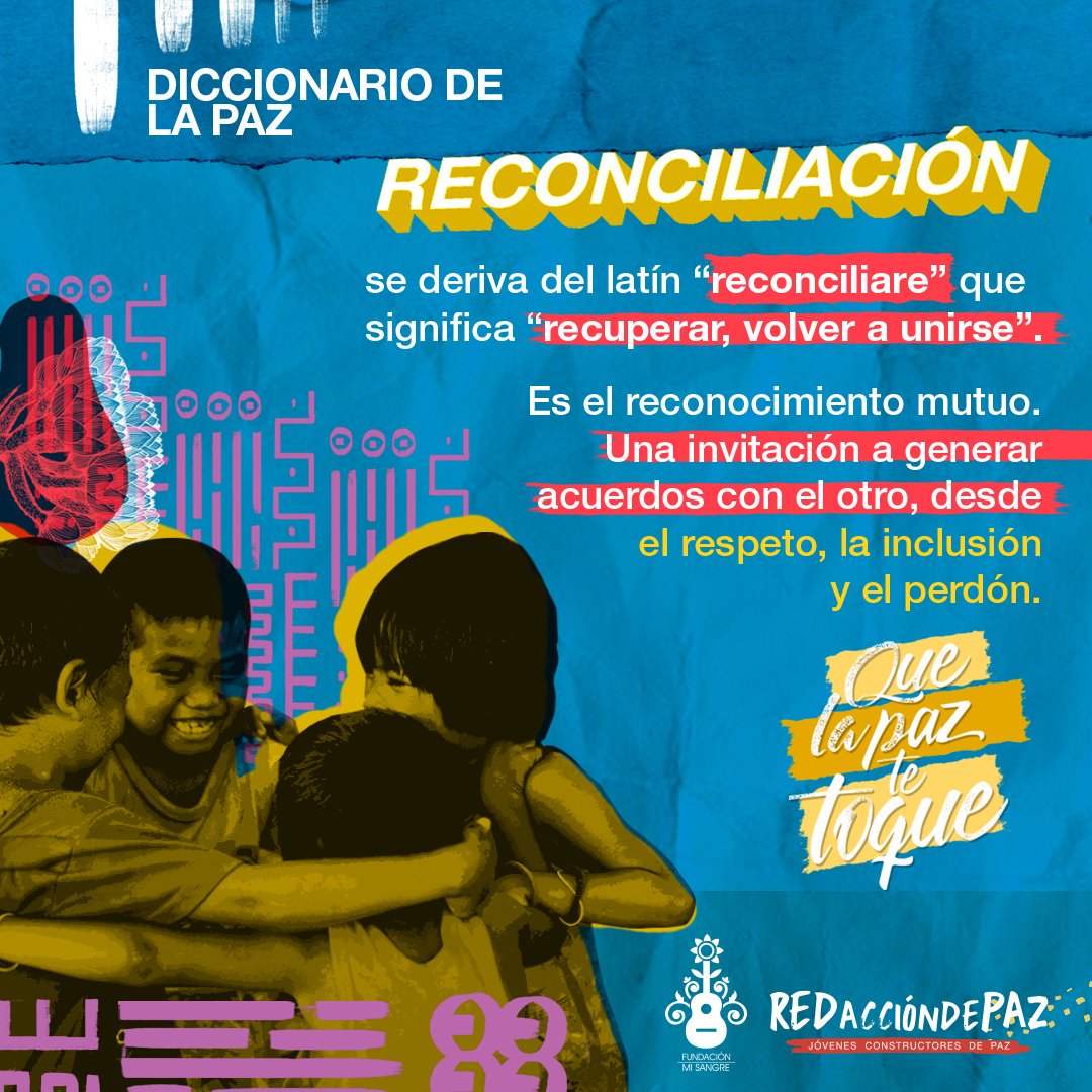 RedAccionDePaz's tweet photo. La reconciliación como herramienta en la construcción de una cultura de paz. Volver a unirse a los otros, juntar causas por encima de las diferencias y transformar realidades.

#QueLaPazTeToque para que te reconcilies con el mundo, para que generes acuerdos y crees el cambio. https://t.co/e4BeBO5HZ2