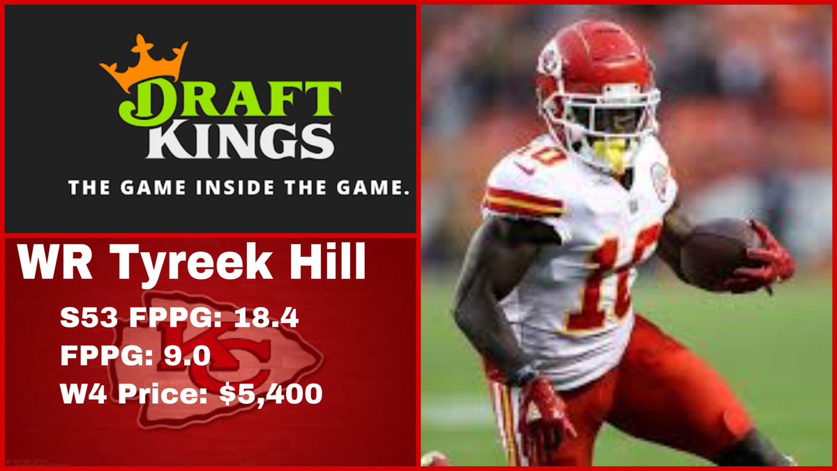 RZSportsFantasy's tweet photo. At $5400, Hill is a steal week 4 against the Panthers 👀
#RZDK #RZ54 #W4 https://t.co/L1UdjngiyT