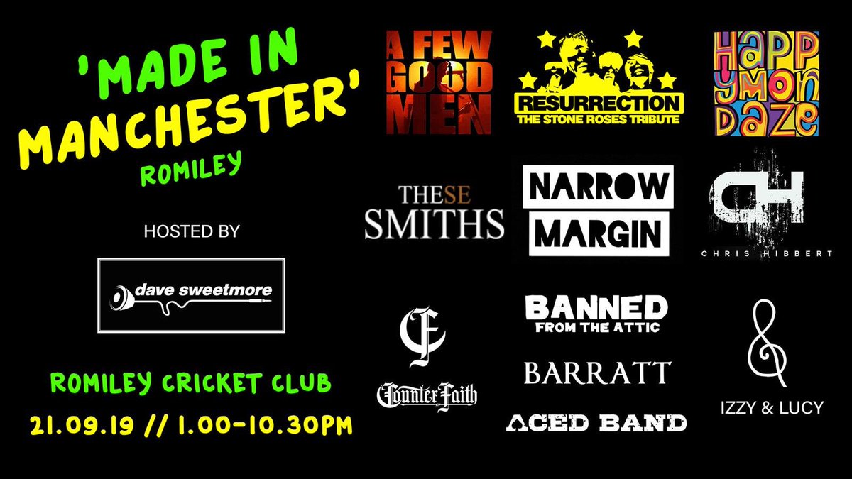 #MADEINMANCHESTER is just days away!! Don’t miss out on this great family friendly music festival coming to <a href="/RomileyCC/">Romiley Cricket Club</a> #Stockport This Saturday!! #Festival #Charity #SupportLocal #Events #GrassrootsSport
