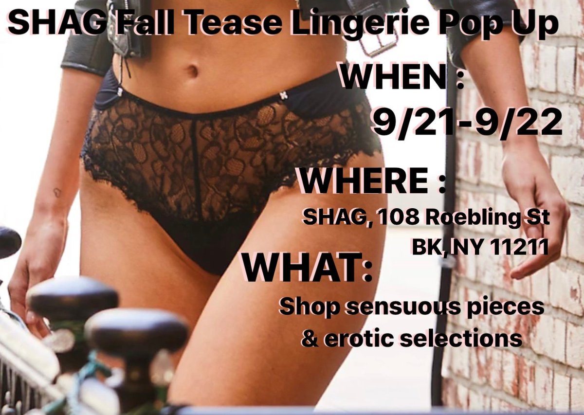 NevaehIntimates's tweet image. Stop by the hottest lingerie event this weekend at Shag, a Sexy Shop in Brooklyn. Meet the designers, shop exclusives and erotic selections, bespoke pieces to meet your every desire.