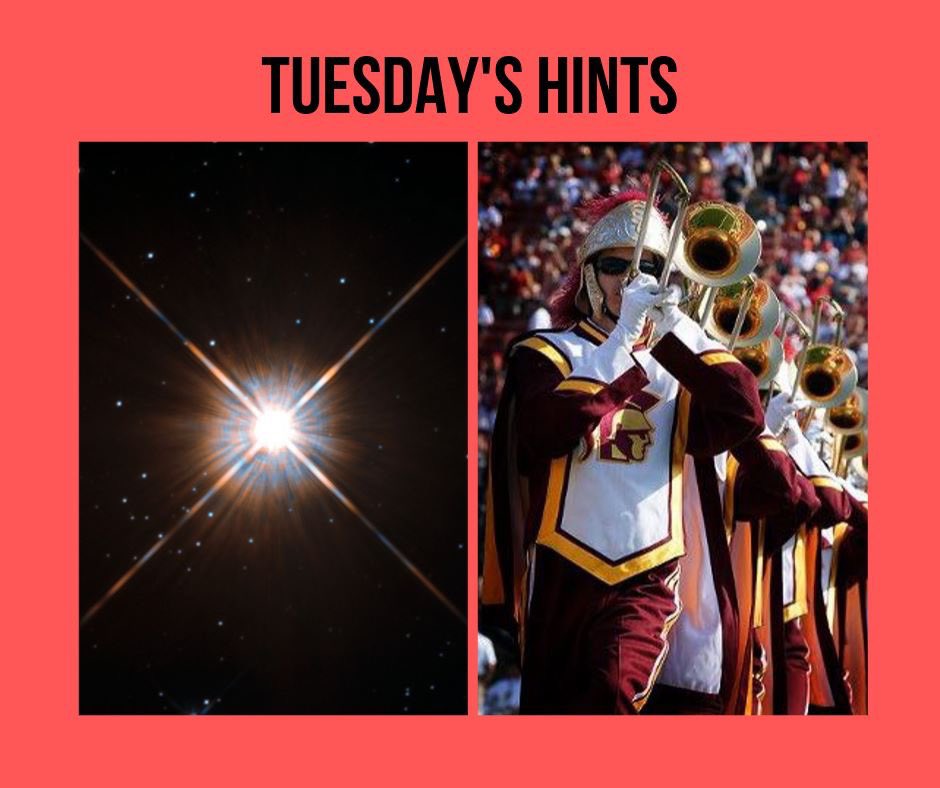 AustinTrivia's tweet image. Hints for #AustinTrivia tonight! 😉
- Second closest star to Earth ⭐️🌎
- College marching band known as Hollywood's Band 😎🎺